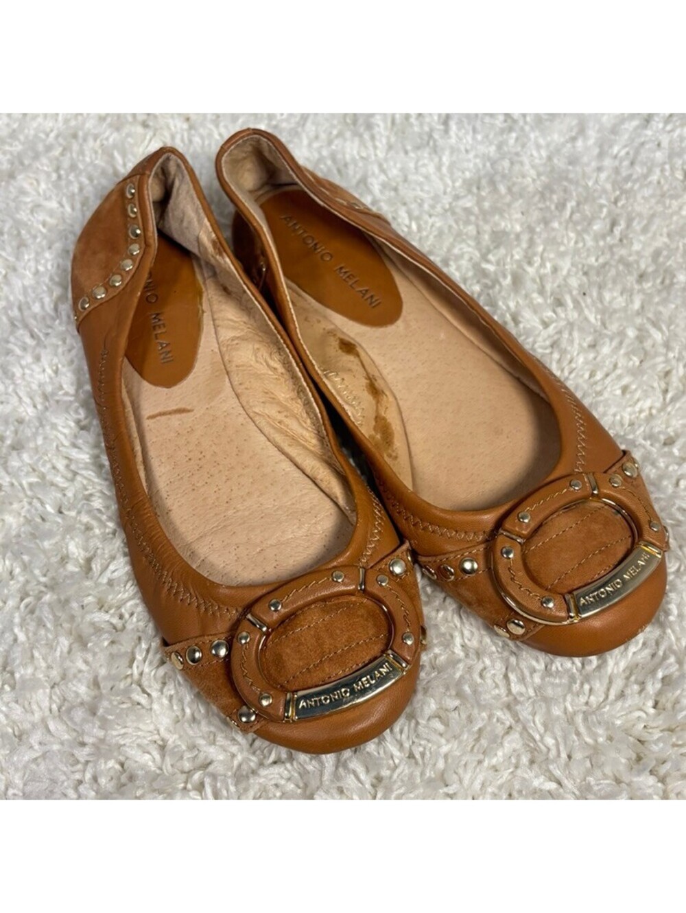 Antonio Melani Leather Studded Ballet Flats Buckle Brown Shoes 6.5 Y2K Pinterest